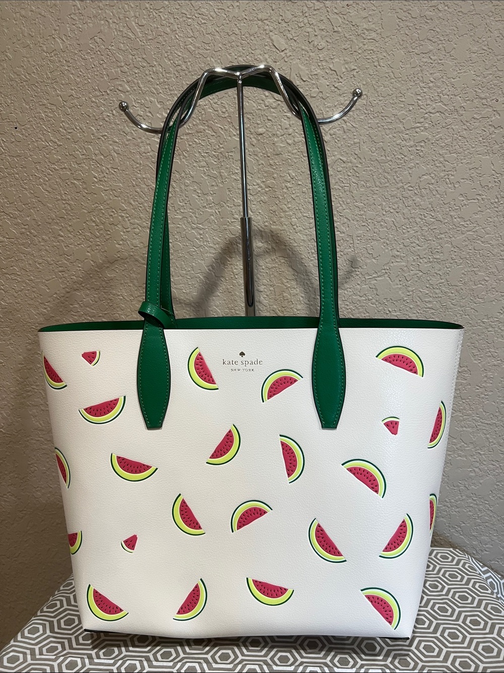 kate spade White Watermelon Slice Print Tote with Green Handles